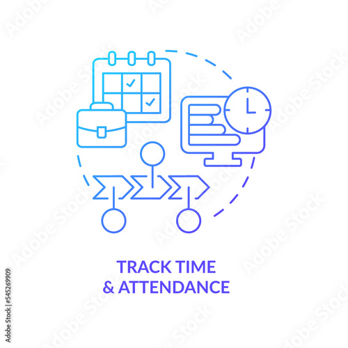 Track time and attendance blue gradient concept icon. Workflow management. Payroll processing step abstract idea thin line illustration. Isolated outline drawing. Myriad Pro-Bold font used