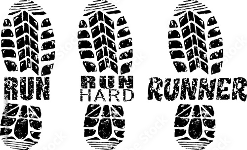 Vector image ink grunge sport footprints, run, running phrase