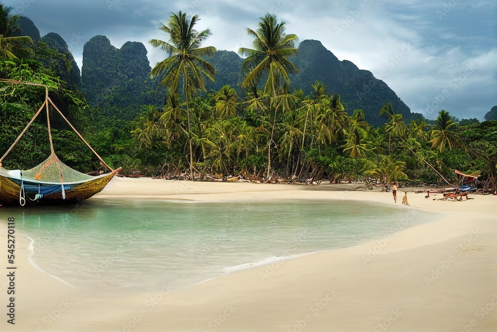 Philippines, Palawan, hammock and palms on a beach near El Nido - obrazy, fototapety, plakaty 