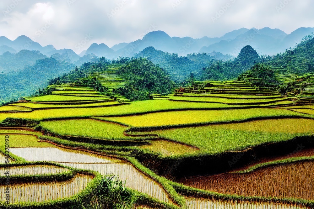 Fototapeta premium Rice fields on terraced of Mu Cang Chai, YenBai, Vietnam. Rice fields prepare the harvest at Northwest Vietnam.Vietnam landscapes.