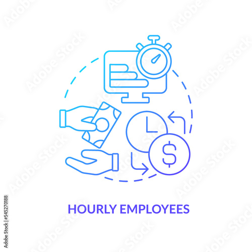 Hourly employees blue gradient concept icon. Worker salary type. Payroll processing method abstract idea thin line illustration. Isolated outline drawing. Myriad Pro-Bold font used