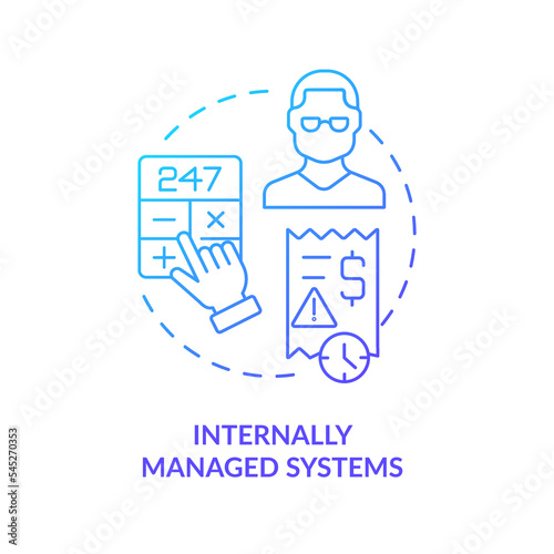 Internally managed systems blue gradient concept icon. Small business. Employee payroll type abstract idea thin line illustration. Isolated outline drawing. Myriad Pro-Bold font used