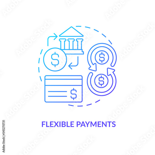 Flexible payments blue gradient concept icon. Adaptable system. Payroll management software benefit abstract idea thin line illustration. Isolated outline drawing. Myriad Pro-Bold font used