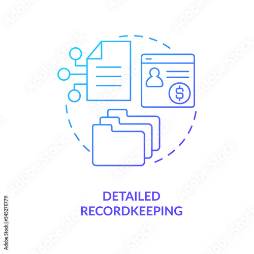 Detailed recordkeeping blue gradient concept icon. Transactions archive. Payroll management software benefit abstract idea thin line illustration. Isolated outline drawing. Myriad Pro-Bold font used
