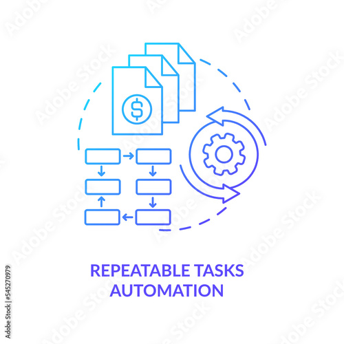 Repeatable tasks automation blue gradient concept icon. Payroll processing software benefit abstract idea thin line illustration. Isolated outline drawing. Myriad Pro-Bold font used