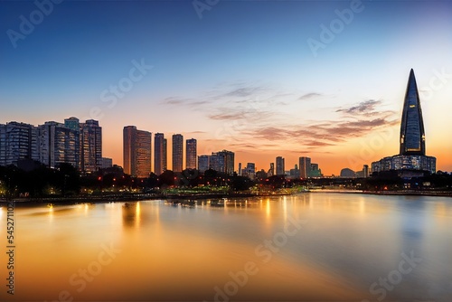 Twilight sky at han river in seoul city south Korea