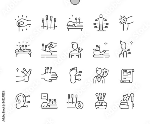 Acupuncture. Body therapy and spa. Wellness. Pixel Perfect Vector Thin Line Icons. Simple Minimal Pictogram