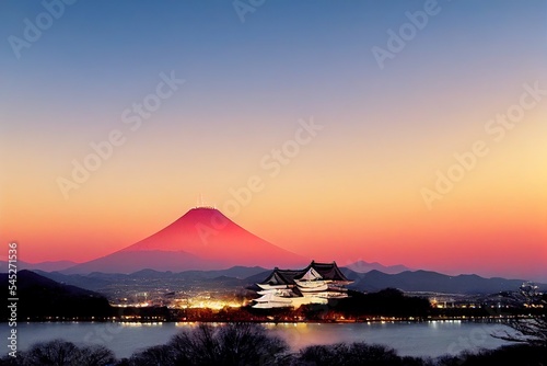 Japan Himeji castle with light up in sakura cherry blossom season