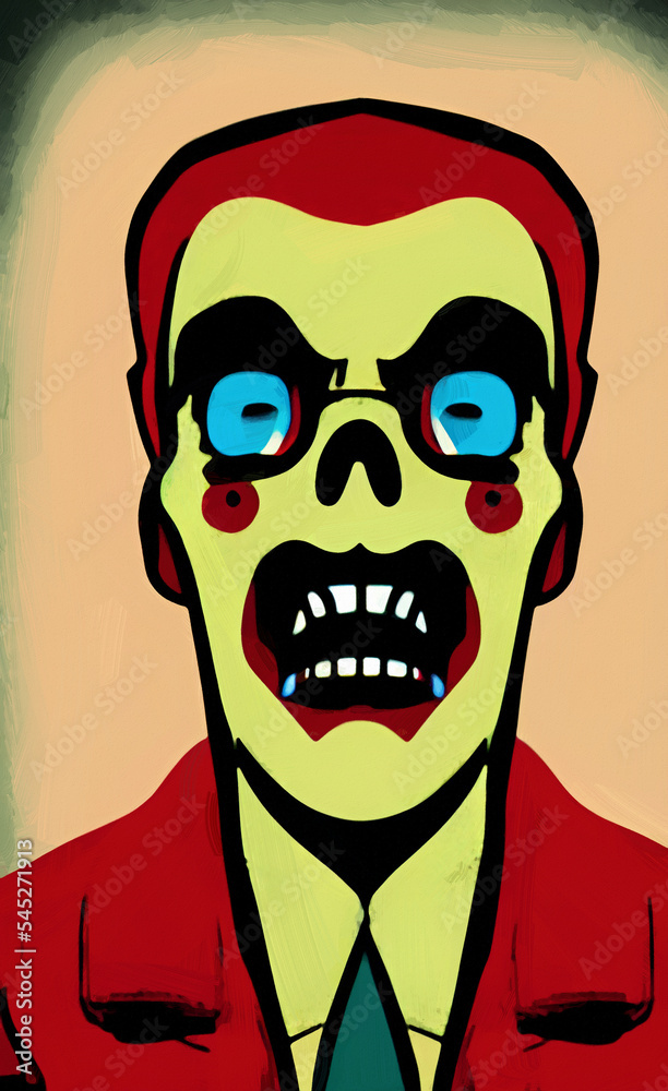 Fototapeta premium Illustration of zombie or demon face in vintage retro style. Old fashioned zombie portrait