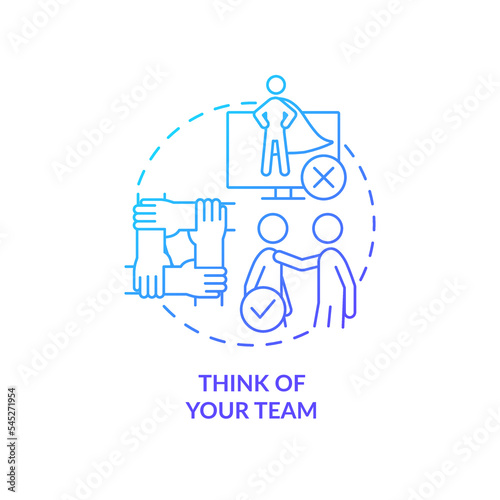 Think of your team blue gradient concept icon. Mental health. Protecting brain from information overload abstract idea thin line illustration. Isolated outline drawing. Myriad Pro-Bold font used