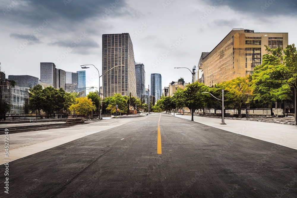 empty urban road with modern building in the city.