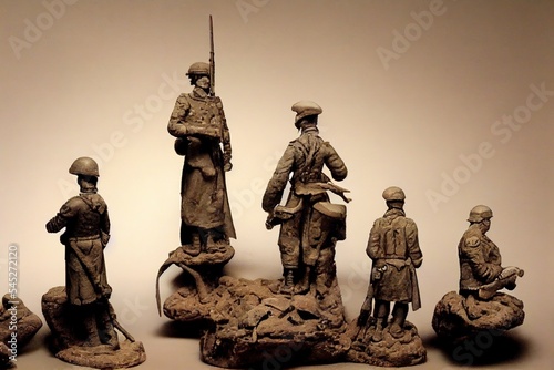 figures of soldier and horses clay