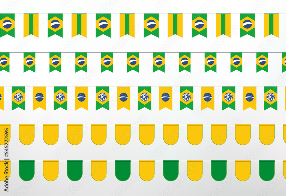 Variação de várias de bandeirolas no varal para torcida na copa do mundo de 2022 para o Brasil rumo ao hexa em vetor.