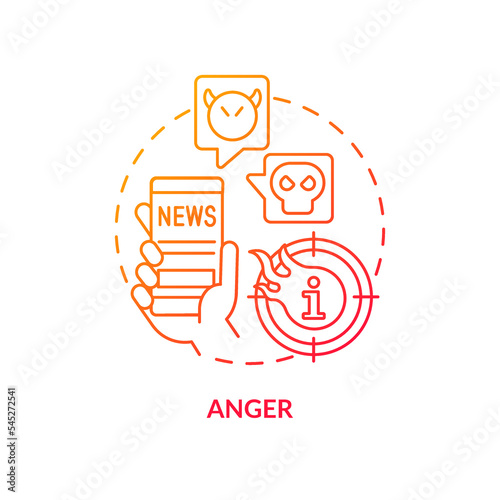 Anger red gradient concept icon. Infoxication issue. Media fatigue. Absorb too much information abstract idea thin line illustration. Isolated outline drawing. Myriad Pro-Bold font used