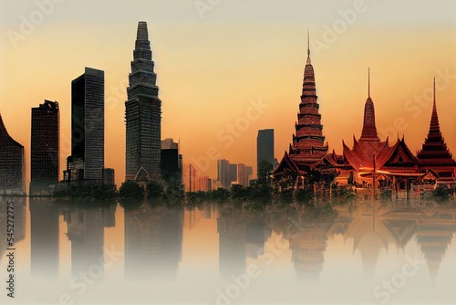 Bangkok city famous landmarks collage.