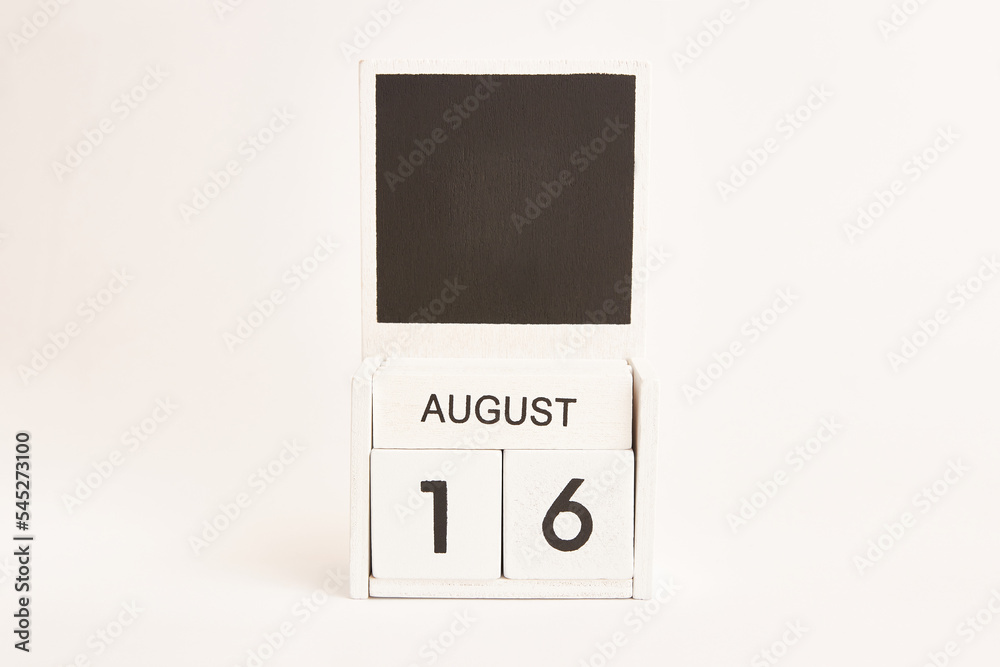 Calendar with the date August 16 and a place for designers. Illustration for an event of a certain date.