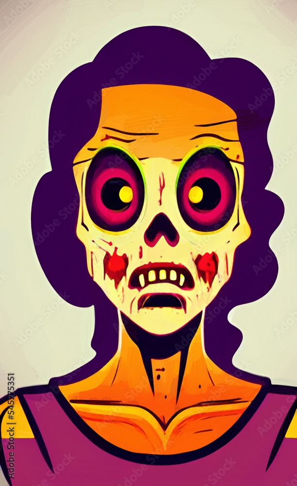 Fototapeta premium Illustration of zombie or demon face in vintage retro style. Old fashioned zombie portrait