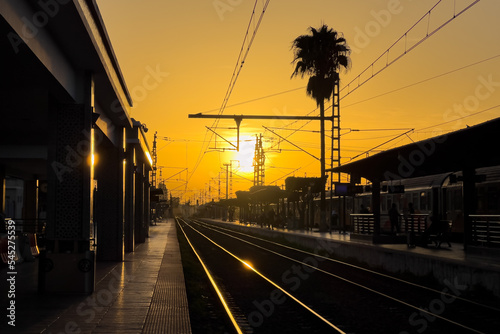 Fez main railway station with sunset sky in the background