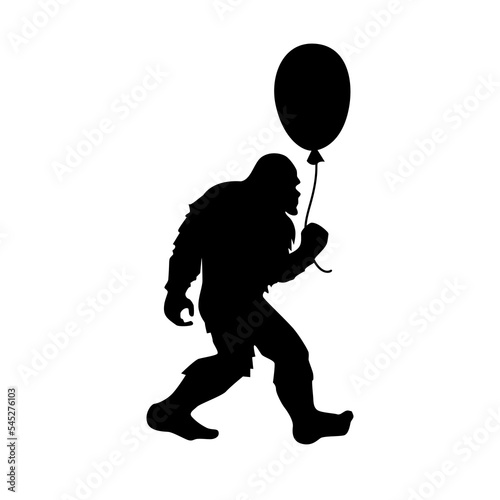 Bigfoot with balloon. Valentines' day Yeti silhouette. T shirt design. Vector illustration.