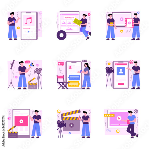 Pack of Multimedia Flat Illustrations 

