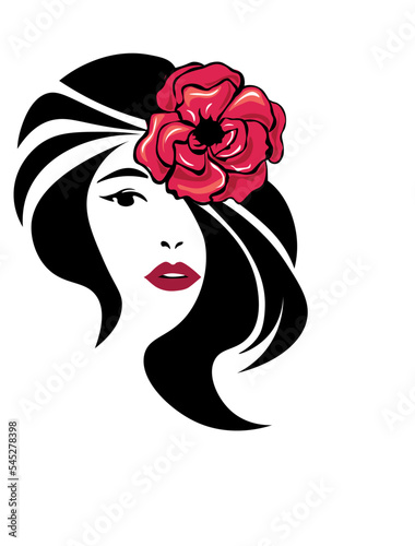 Women long hair style icon  logo women face