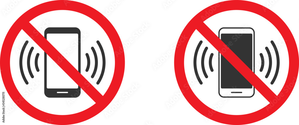 No phone sign. No talking and calling icon. Red cell prohibition. Flat vector illustration. No phone sign. No talking and calling icon. Red cell prohibition. Flat vector illustration.