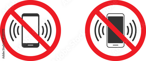 No phone sign. No talking and calling icon. Red cell prohibition. Flat vector illustration.