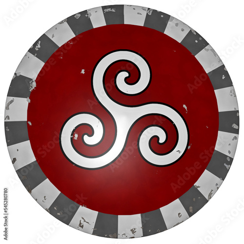 Greek shield with triskell symbol - 3D render photo