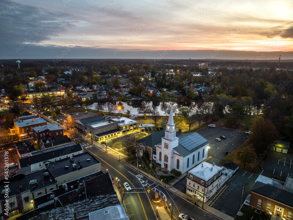 Fototapeta premium Aerial Drone EPIC sunrise in Hightstown New Jersey
