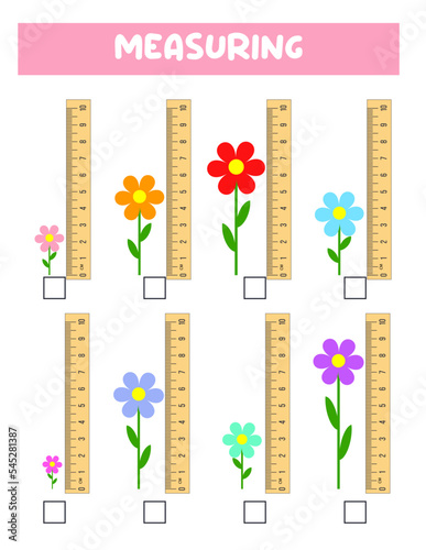 Measuring length  with ruler. Education developing worksheet. Game for kids.Vector illustration. practice sheets.Brush measurement in centimeters.
