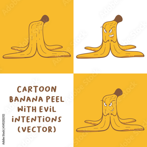 Cute cartoon  tricked wicked banana peel with evil intentions risk of slipping