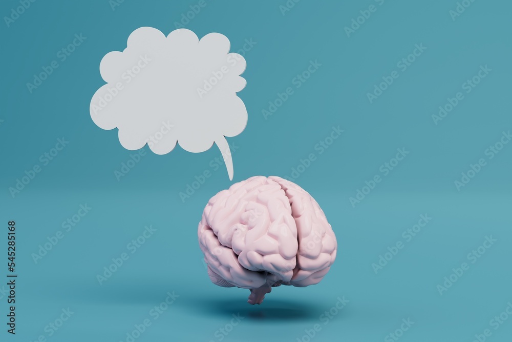 Good idea. brain and a cloud for text on a turquoise background. copy paste, copy space. 3D render Good idea. brain and a cloud for text on a turquoise background. copy paste, copy space. 3D render