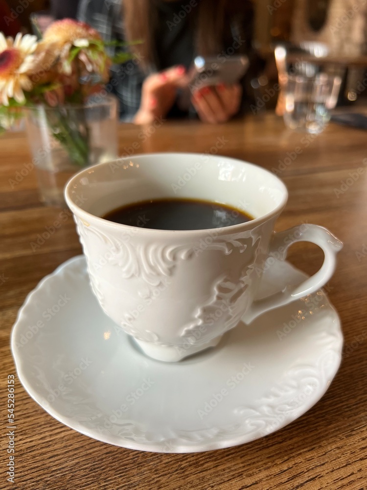 coffee in vintage white cup