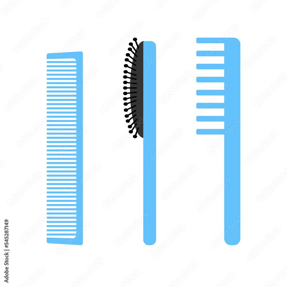 Combs and hairbrush isolated on white background. Flat stylist’s, hairdresser’s accessories. Minimalist vector illustration