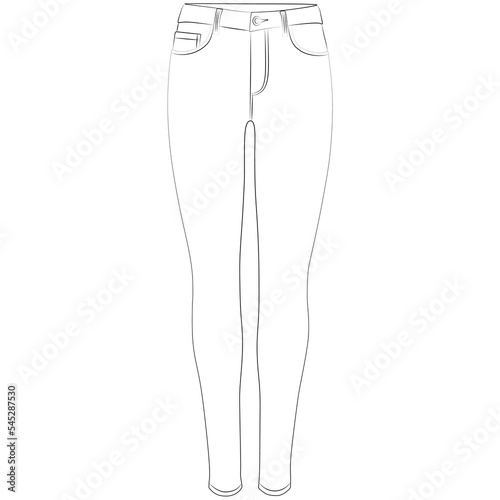 Women's Skinny Fit Jeans Clothing, Stretch Jeans trousers, attractive tight jeans pants for slim young girl, sexy women sketch drawing, contour lines drawn Leggings from the front photo