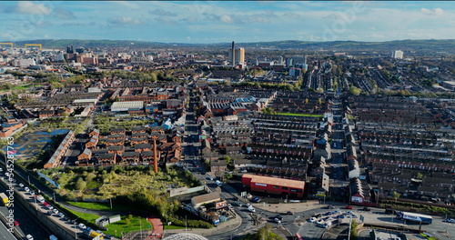 Aerial photo of Residential homes and Business in Belfast Skyline Cityscape Northern Ireland