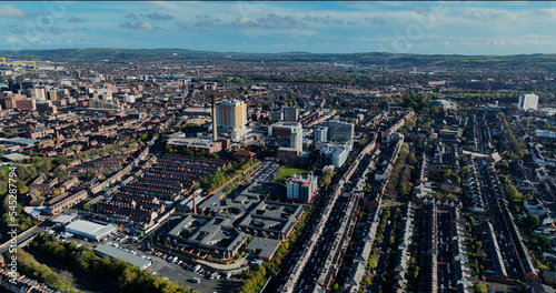 Photography Aerial photo of Residential homes and Business in Belfast Skyline Cityscape Nort