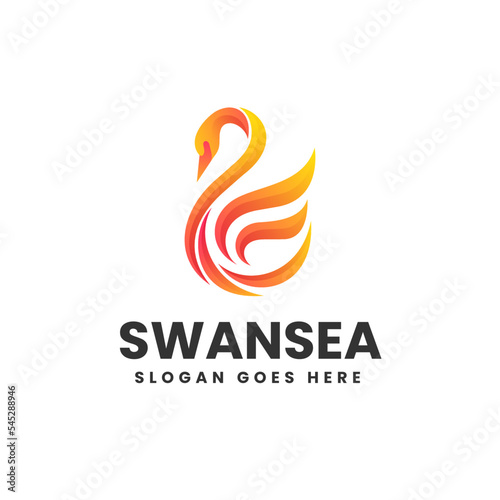 Vector Logo Illustration Swan Sea Gradient Colorful Style
