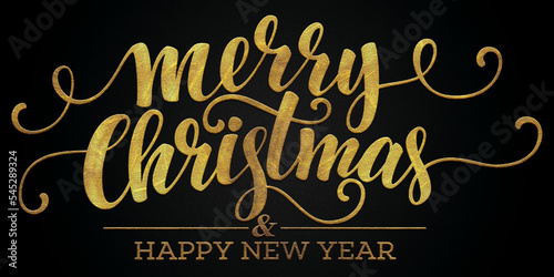 Merry Christmas and happy new year golden calligraphy design banner