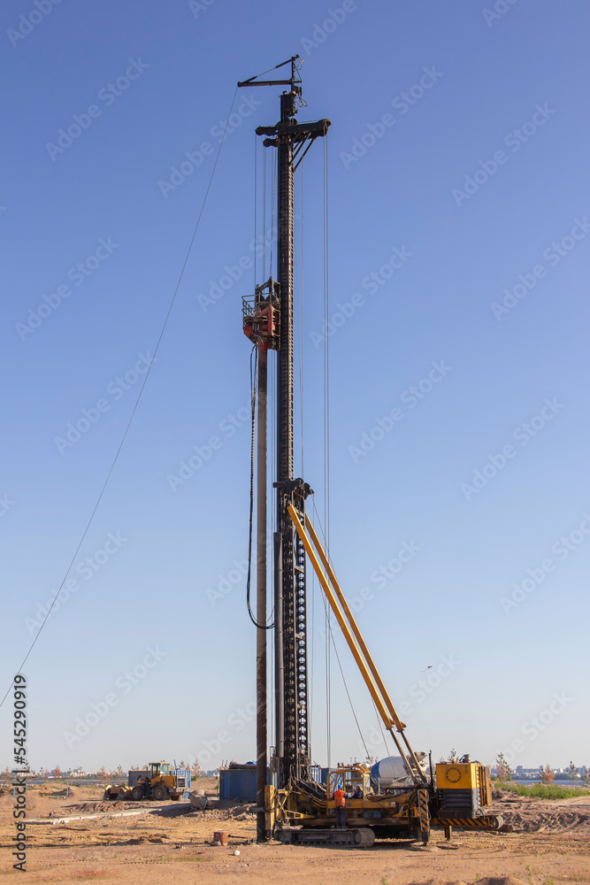Hydraulic drilling rig for Installing bored piles on the construction site. 