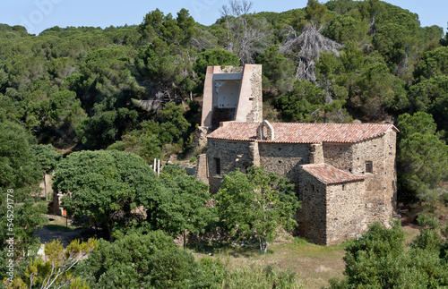 Beautiful abandoned Hermitage of Sant Baldiri in pre-Romanesque style, located in Cap de Creus, Girona, Spain