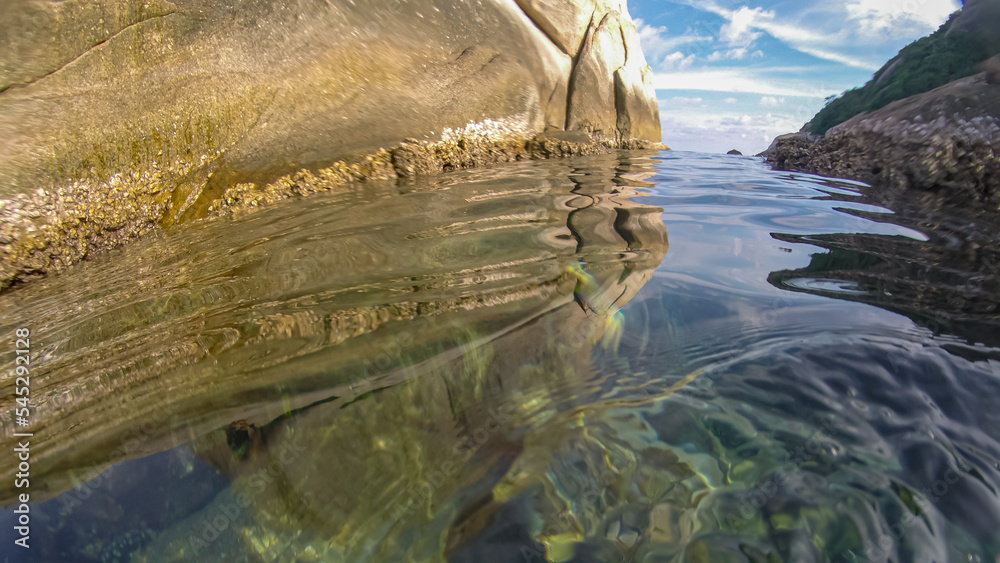 Panoramic scene under water and blue background