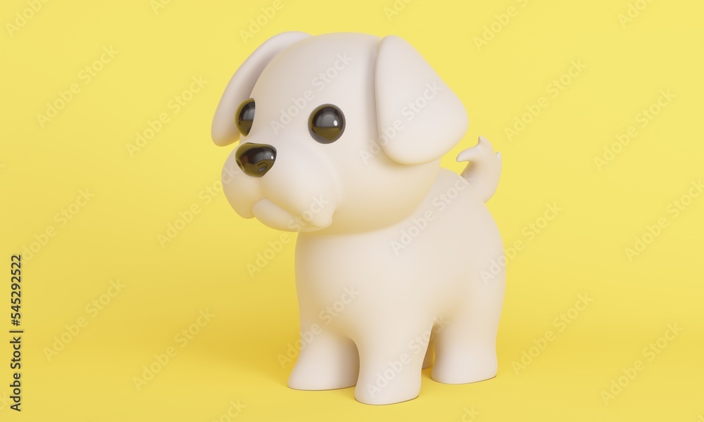 Fototapeta premium Cute Maltese dog on a yellow background. 3d rendering