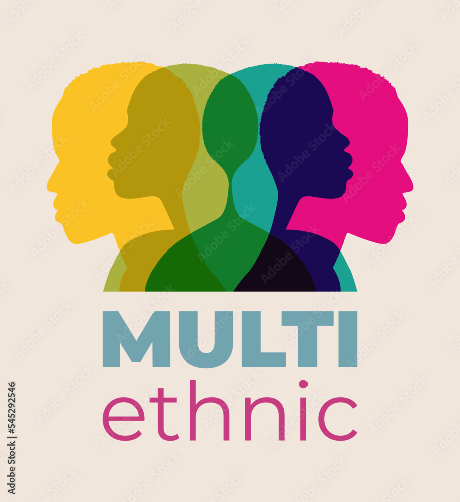 Colorful multiethnic face silhouette