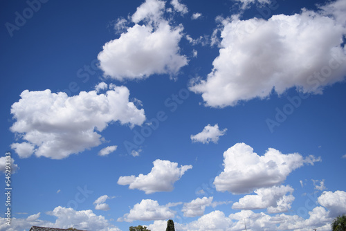 panoramic clouds scape from summer day and blue background