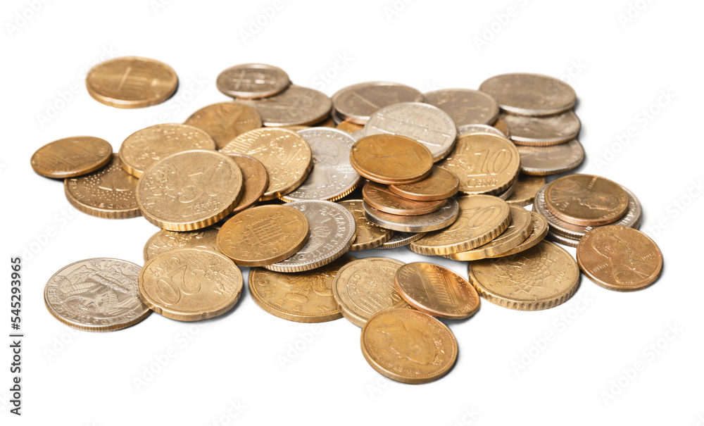 Golden coins on a white background Golden coins on a white background
