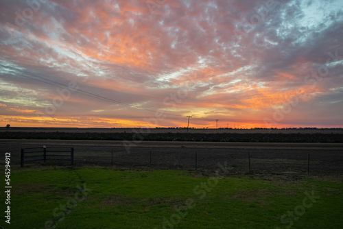 Panoramic sunset view from a farm in Australia 