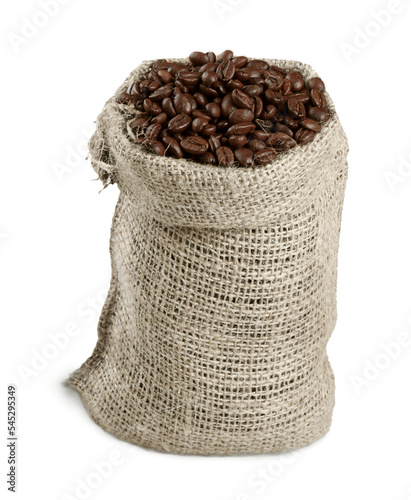 Coffee beans in a sack isolated on white background