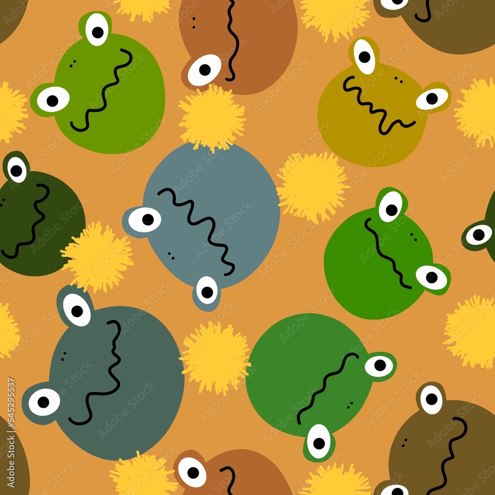 Fototapeta premium Cartoon animals seamless frogs pattern for wrapping paper and fabrics and linens and kids clothes print