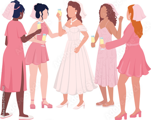 Bachelorette night semi flat color raster characters. Standing figures. Full body people on white. Festive celebration simple cartoon style illustration for web graphic design and animation